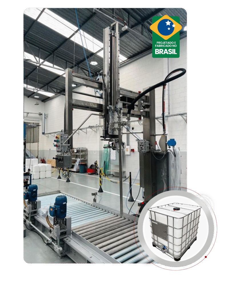 Envasadora de IBC da Quality Machines para envase industrial de líquidos em grande escala