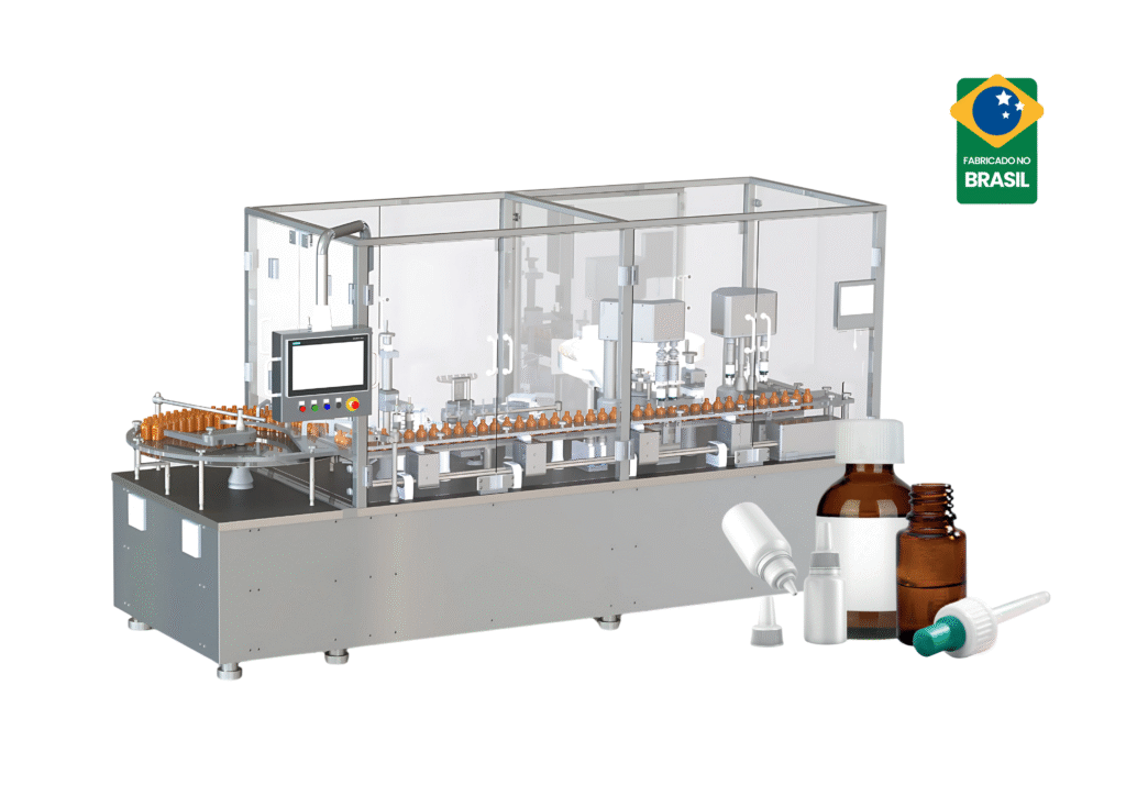 Envasadora de líquidos orais da Quality Machines com tecnologia de envase preciso e controle de qualidade para a indústria farmacêutica.